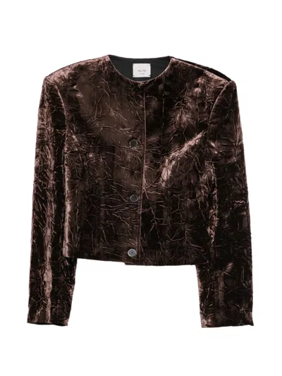 Alysi Crinkled-finish Button-up Jacket In Brown