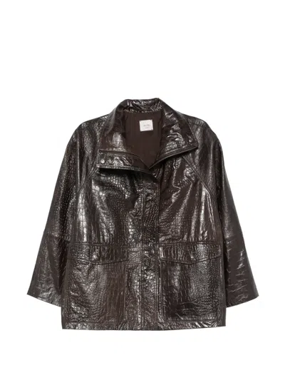Alysi Croc-effect Leather Jacket In Brown
