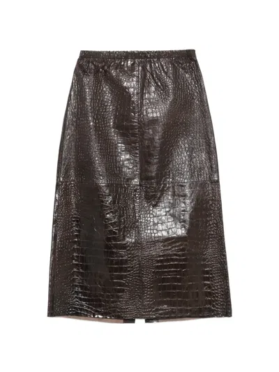 Alysi Croc-effect Leather Midi Skirt In Brown
