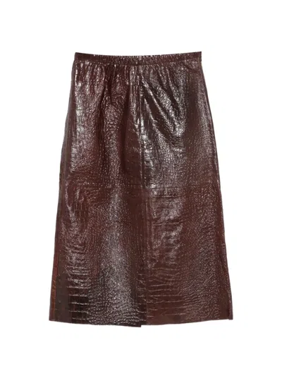 Alysi Croc-effect Midi Skirt In Brown