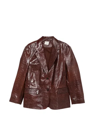 Alysi Croc-effect Oversized Blazer In Brown