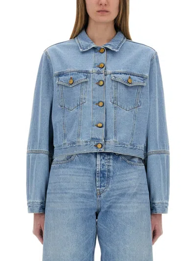 Alysi Cropped Denim Jacket In Navy