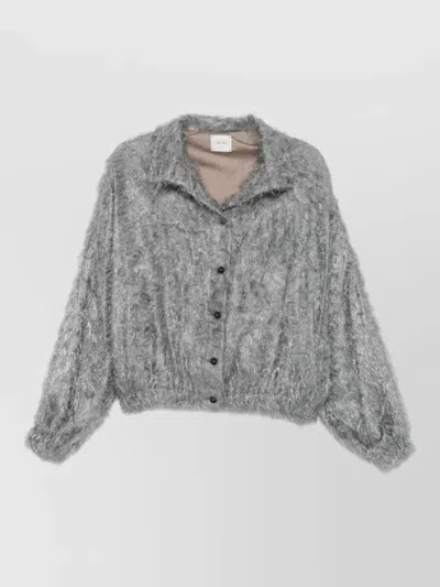 Alysi Cropped Fringed Knit Blouson Jacket In Gray