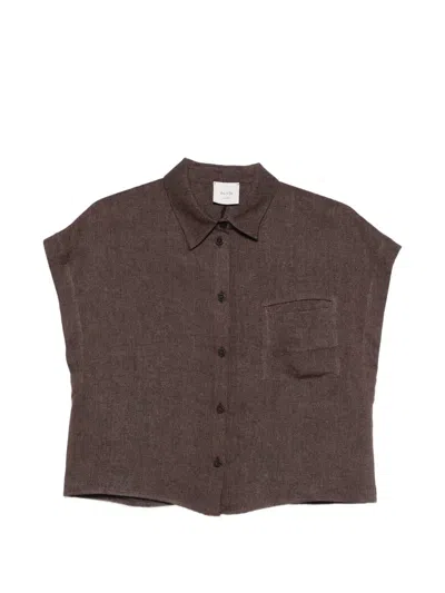 Alysi Cropped Linen Shirt In Brown