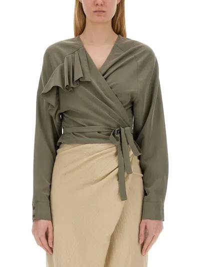 Alysi Cropped Ruffled Top For Women In Green