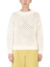 Alysi Cross-neck Knit Sweater With Ribbed Details In White