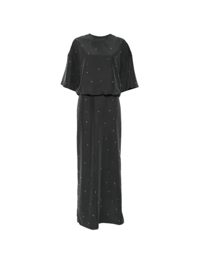 Alysi Crystal-embellished Short-sleeve Maxi Dress In Gray