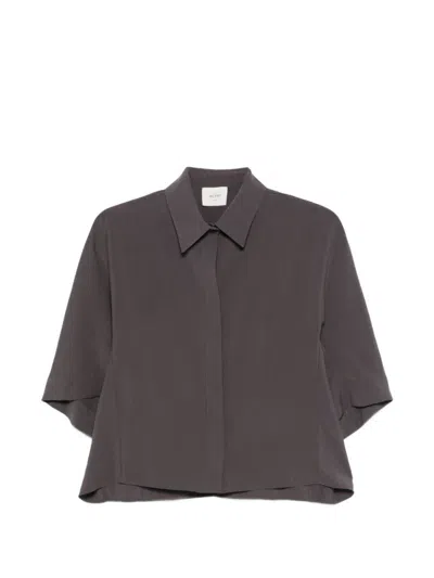 ALYSI WOMEN DARK GREY RELAXED SOLID SHIRT, XL LUXURY SHIRTS FOR WOMEN DARVEYS