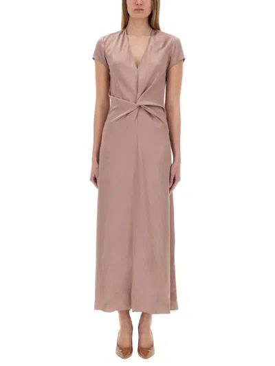 Alysi Deep V-neck Satin Maxi Dress In Pink