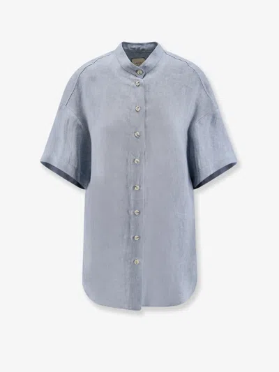 Alysi Délavé Linen Shirt In Blue