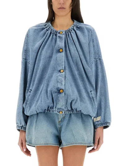 Alysi Denim Bomber Jacket In Blue