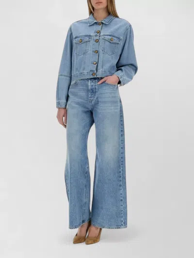 Alysi Denim Jacket Chest Pockets Collared Neck In Blue