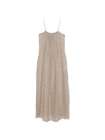 Alysi Midi Dress Dotted Pleated Ramie Spaghetti Straps In White