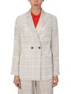 Alysi Checked Double-breasted Jacket In Beige