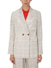 Alysi Tailored Double-breasted Blazer With Notched Lapels In Neutral