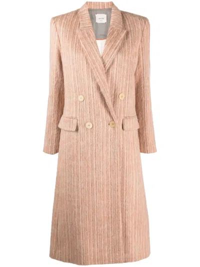 Alysi Double-breasted Brushed Coat In Orange