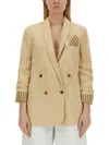Alysi Double-breasted V-neck Blazer In Beige