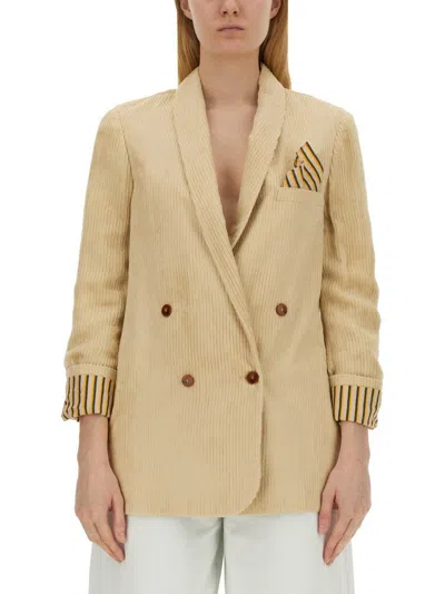 Alysi Double-breasted Jacket In Beige