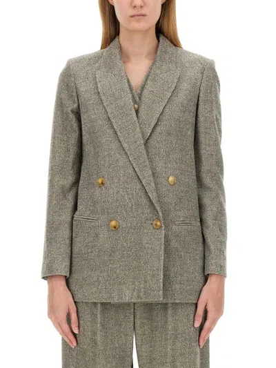 Alysi Double-breasted Jacket In Brown