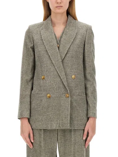 Alysi Longline Double Breasted Jacket Notch Lapels In Gray