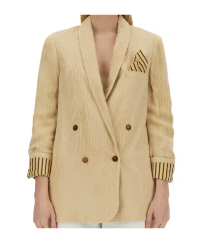 Alysi Double-breasted V-neck Blazer In Neutral