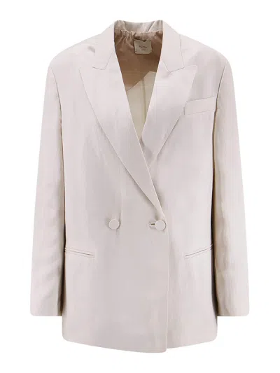 Alysi Double-breasted Blazer In Lyocell And Linen In White