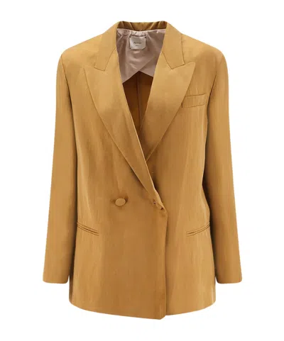 Alysi Double-breasted Peak-lapel Blazer In Yellow