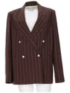 Alysi Double-breasted Pinstripe Blazer With Bold Structure In Brown