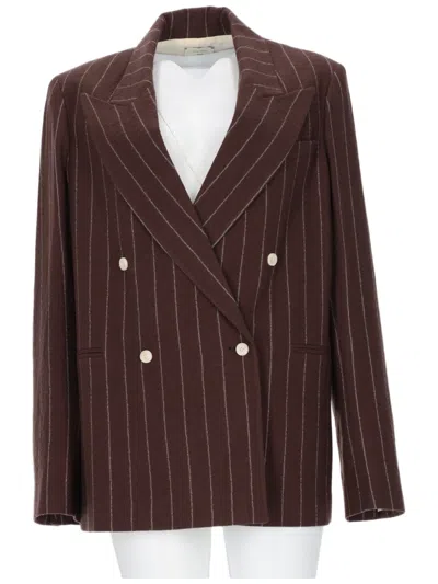 ALYSI DOUBLE-BREASTED PINSTRIPE BLAZER WITH BOLD STRUCTURE