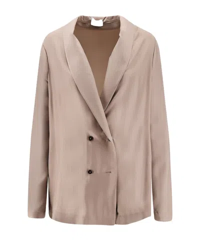 Alysi Double-breasted Shawl-lapel Blazer In Light Brown