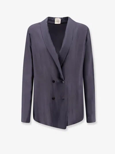 Alysi Double-breasted Silk Blazer In Blue