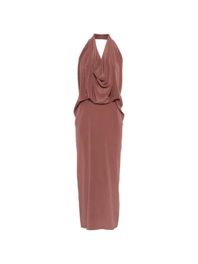 Alysi Draped Halterneck Dress In Brown