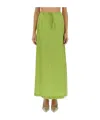 Alysi Silk Ankle Skirt Drawstring Waist Slit In Green