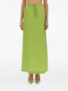 Alysi Silk Ankle Skirt Drawstring Waist Slit In Green