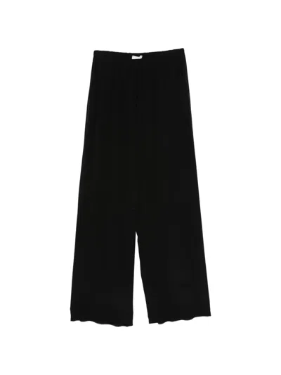Alysi Silk Trousers Elasticated Waistband Wide Leg In Black
