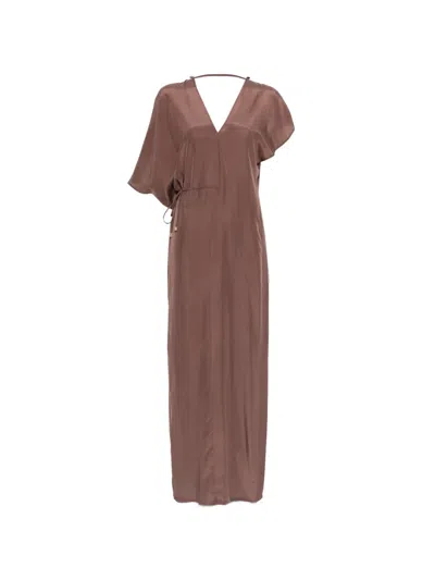 Alysi Drawstring V-neck Maxi Dress In Brown