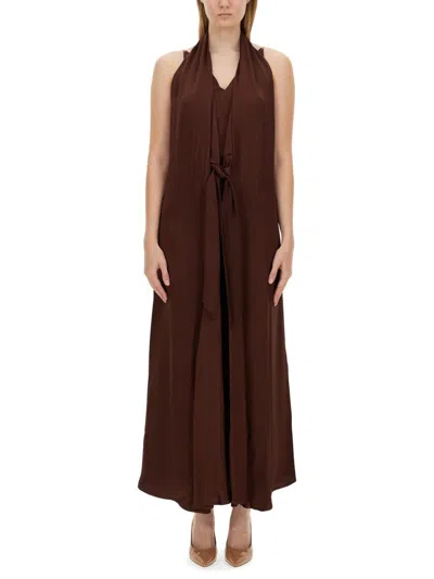 Alysi Canvas Chemisier Maxi Dress In Brown