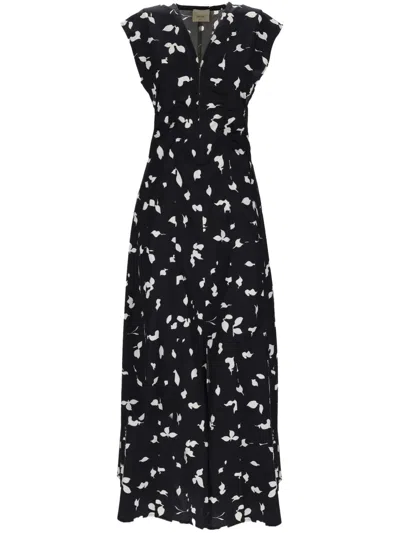 Alysi Black Printed V Neck Maxi Dress In Animal Print