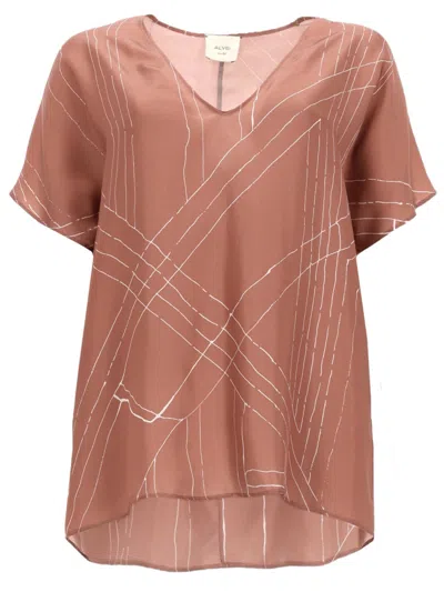 Alysi Elegant Silk Mini Blouse In Brown