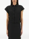 Alysi Cropped Linen Shirt With Classic Collar In Black