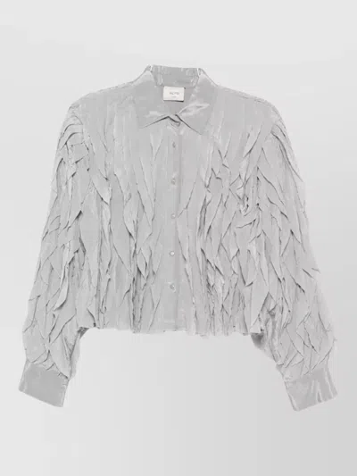 Alysi Feather-effect Crinkled Shirt Jacket In Gray