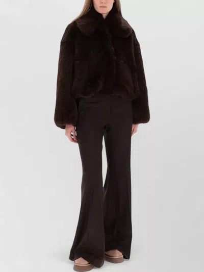 Alysi Flannel Trousers Belt Loops Flared Leg In Burgundy