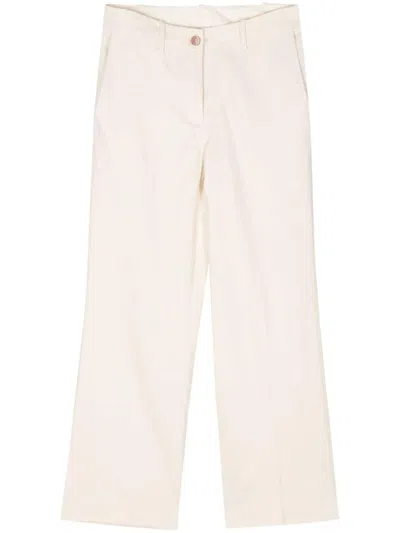Alysi Flared Linen Cropped Trousers In Blanco