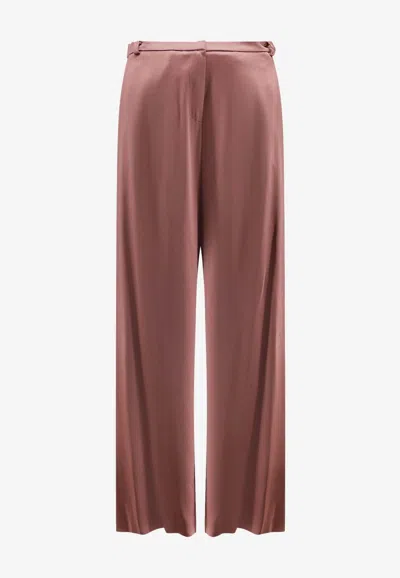 Alysi Flared Satin Wide-leg Pants In Pink