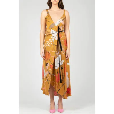 Alysi Floral-print Silk Dress In Brown