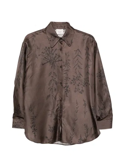 Alysi Floral-print Silk Shirt In Brown