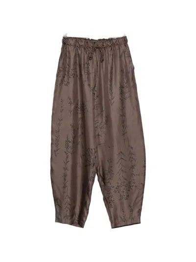 Alysi Floral-print Silk Track Pants In Brown