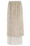 Alysi Fringe Overlay Midi Skirt With Tulle Underskirt In Neutral