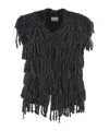 Alysi Fringed Detail Sleeveless Gilet In Black