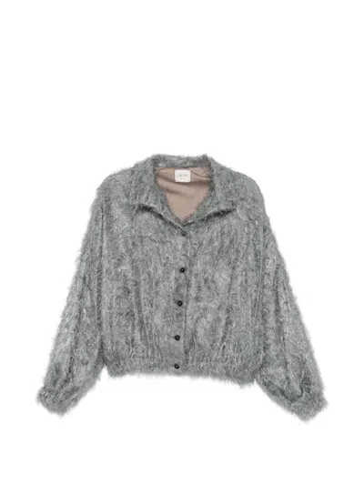 Alysi Fringed Knit Overshirt In Grey
